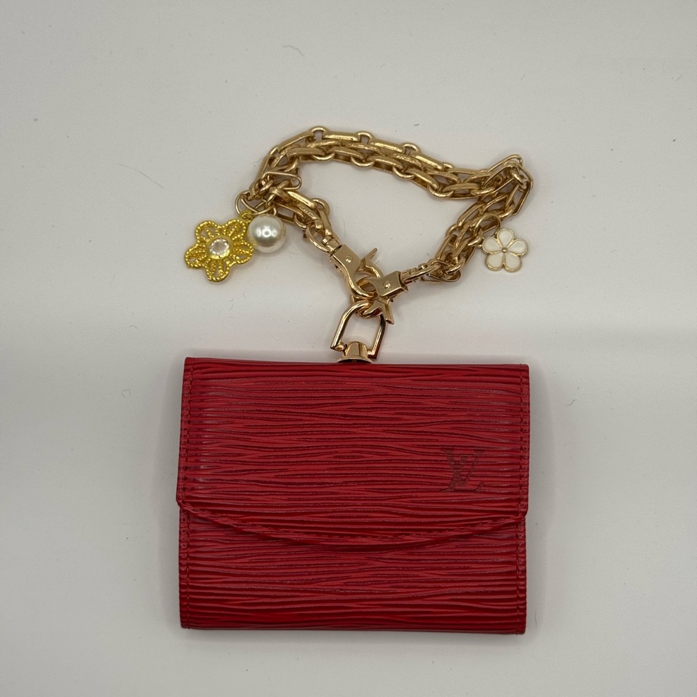 Louis Vuitton Red Epi Leather Card Case Wallet With Added Wristlet Chain